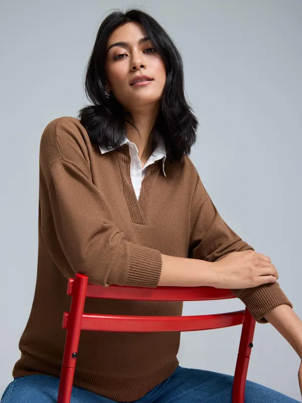 Poplin Collar Melange Top sold by Suzy Shier