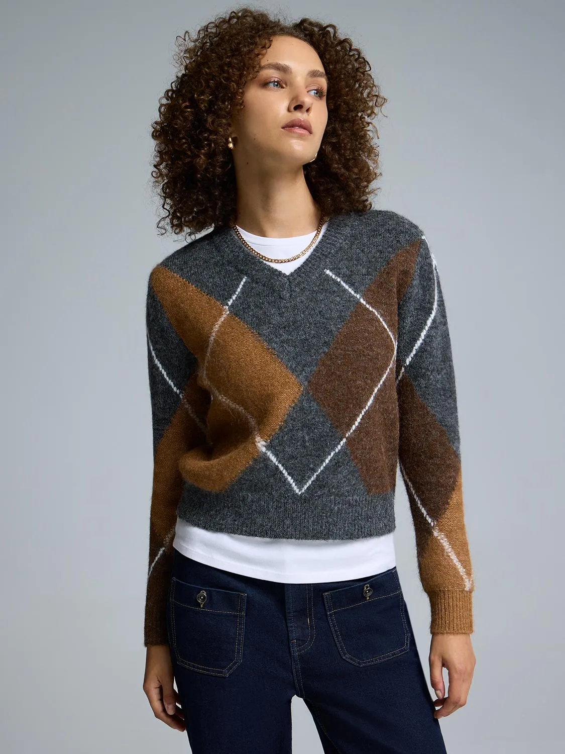 Argyle V-Neck Sweater sold by Suzy Shier