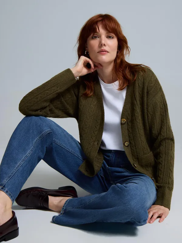 V-Neck Cable Knit Cardigan sold by Suzy Shier