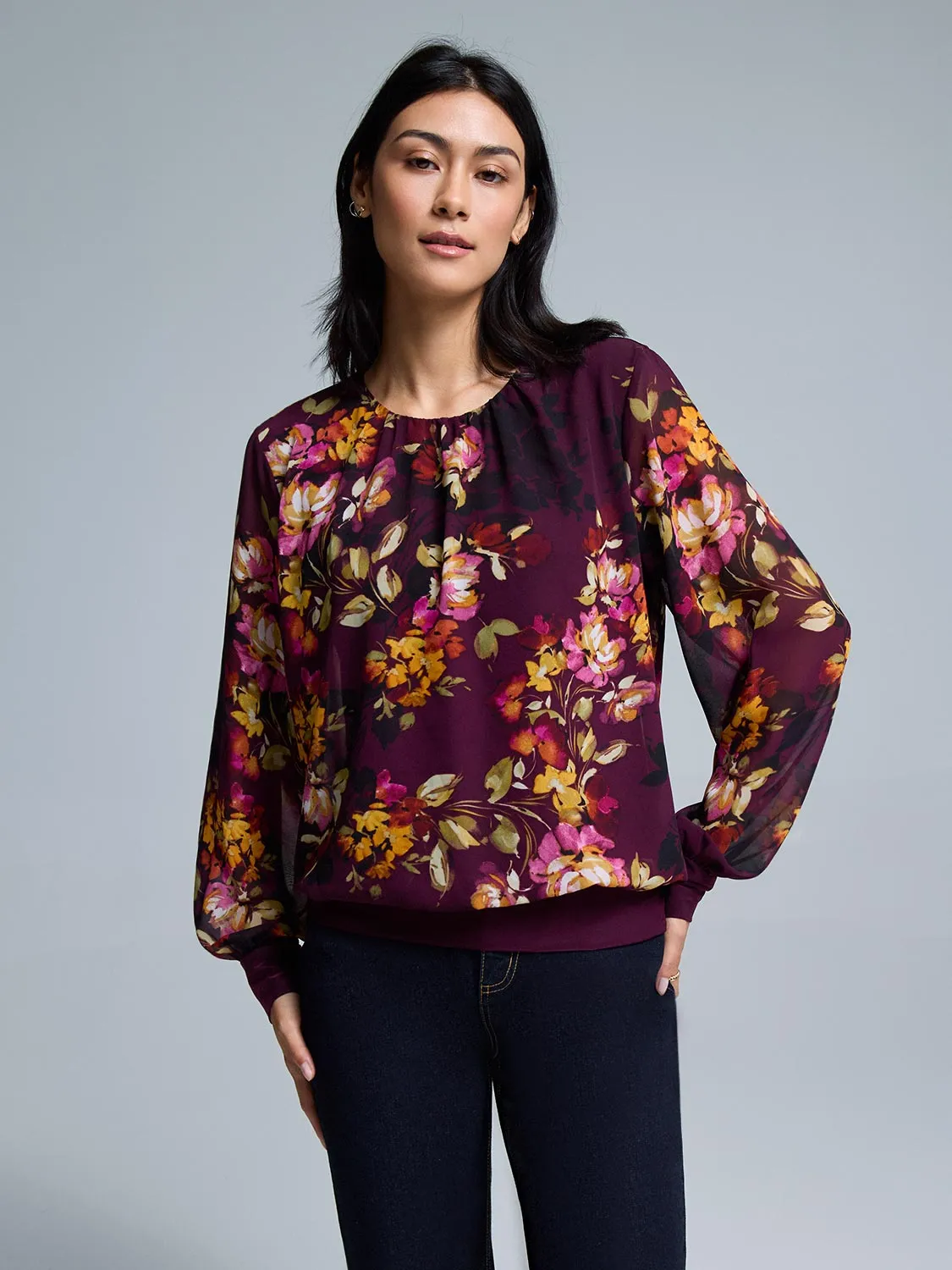 Floral Chiffon Popover Top sold by Suzy Shier product image thumbnail 2