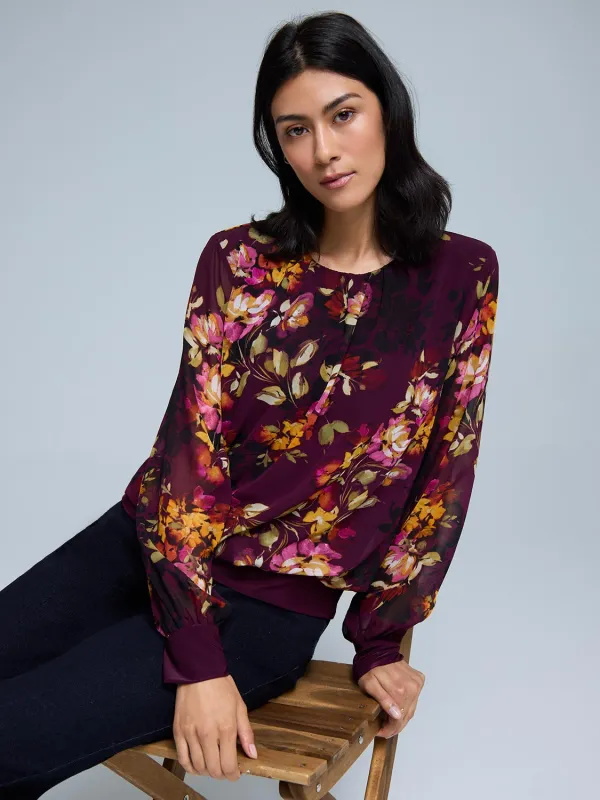 Floral Chiffon Popover Top sold by Suzy Shier