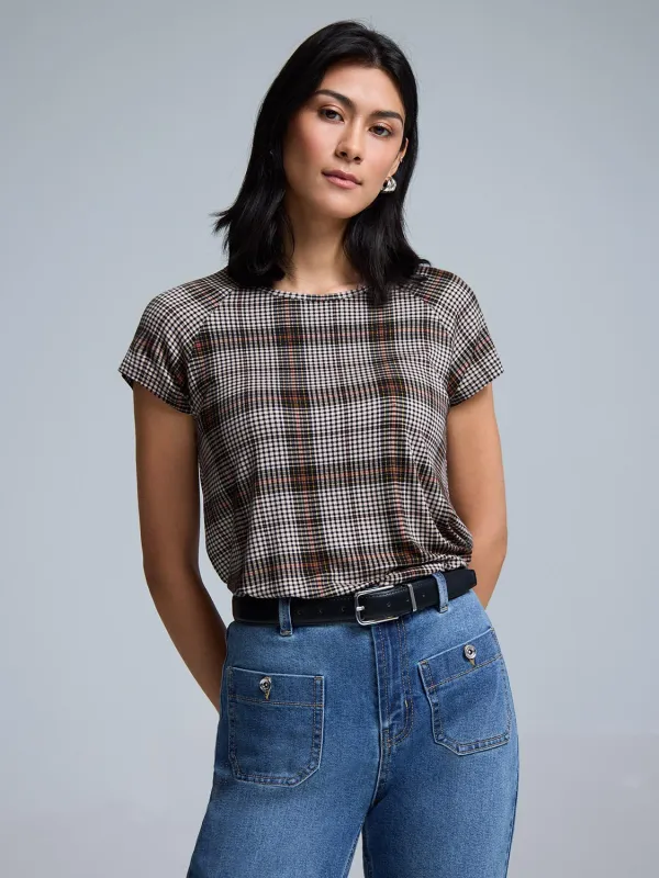 Short Raglan Sleeve Plaid T-Shirt sold by Suzy Shier
