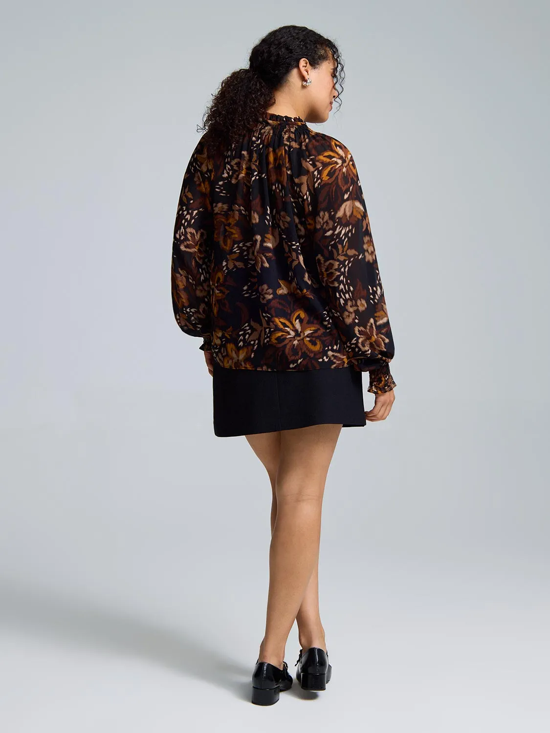 Floral Smocked Neck Chiffon Blouse sold by Suzy Shier product image thumbnail 5