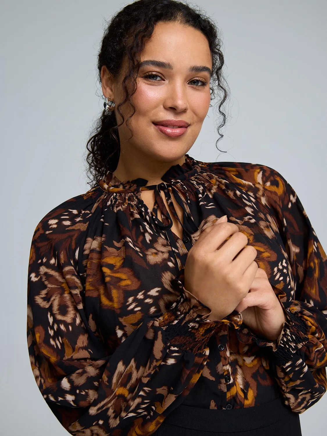 Floral Smocked Neck Chiffon Blouse sold by Suzy Shier product image thumbnail 4