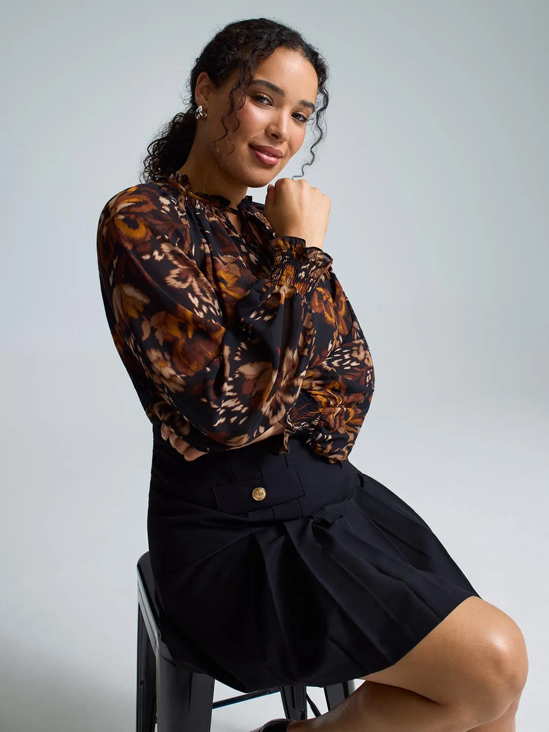 Floral Smocked Neck Chiffon Blouse sold by Suzy Shier product image thumbnail 3