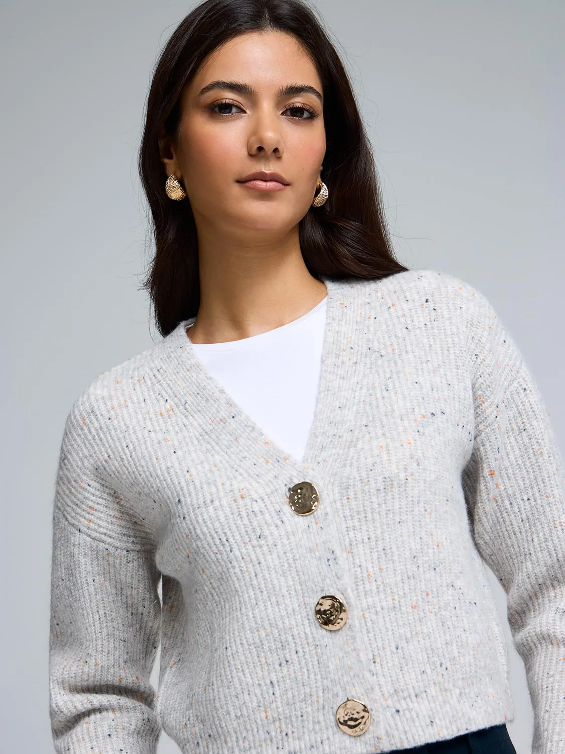 Gold Metal Button-Front Cardigan sold by Suzy Shier product image thumbnail 2