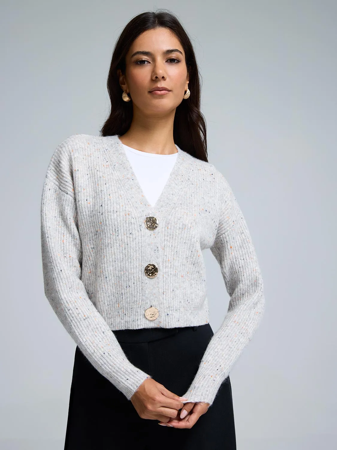 Gold Metal Button-Front Cardigan sold by Suzy Shier product image thumbnail 3