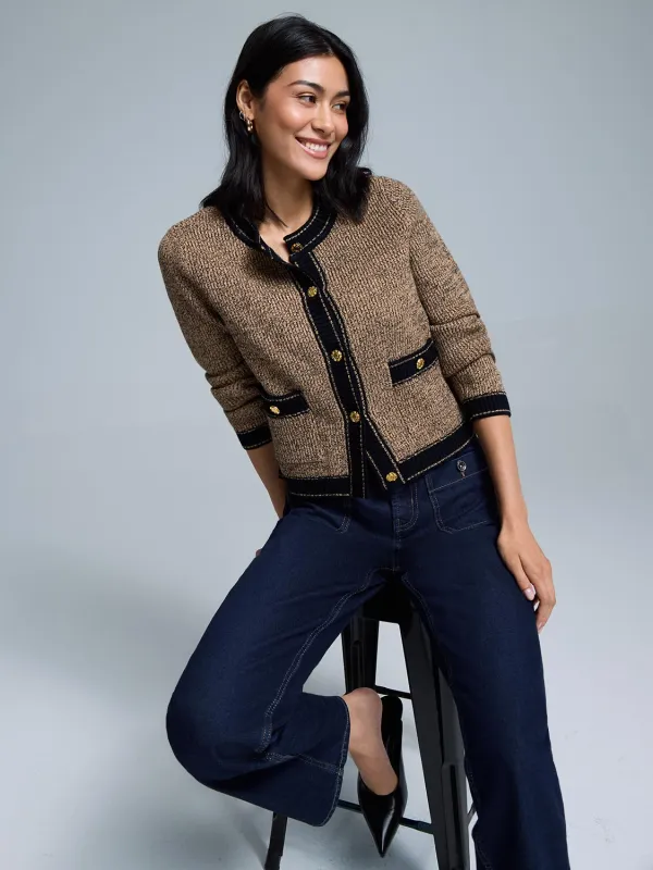 Metallic Button-Front Cardigan sold by Suzy Shier