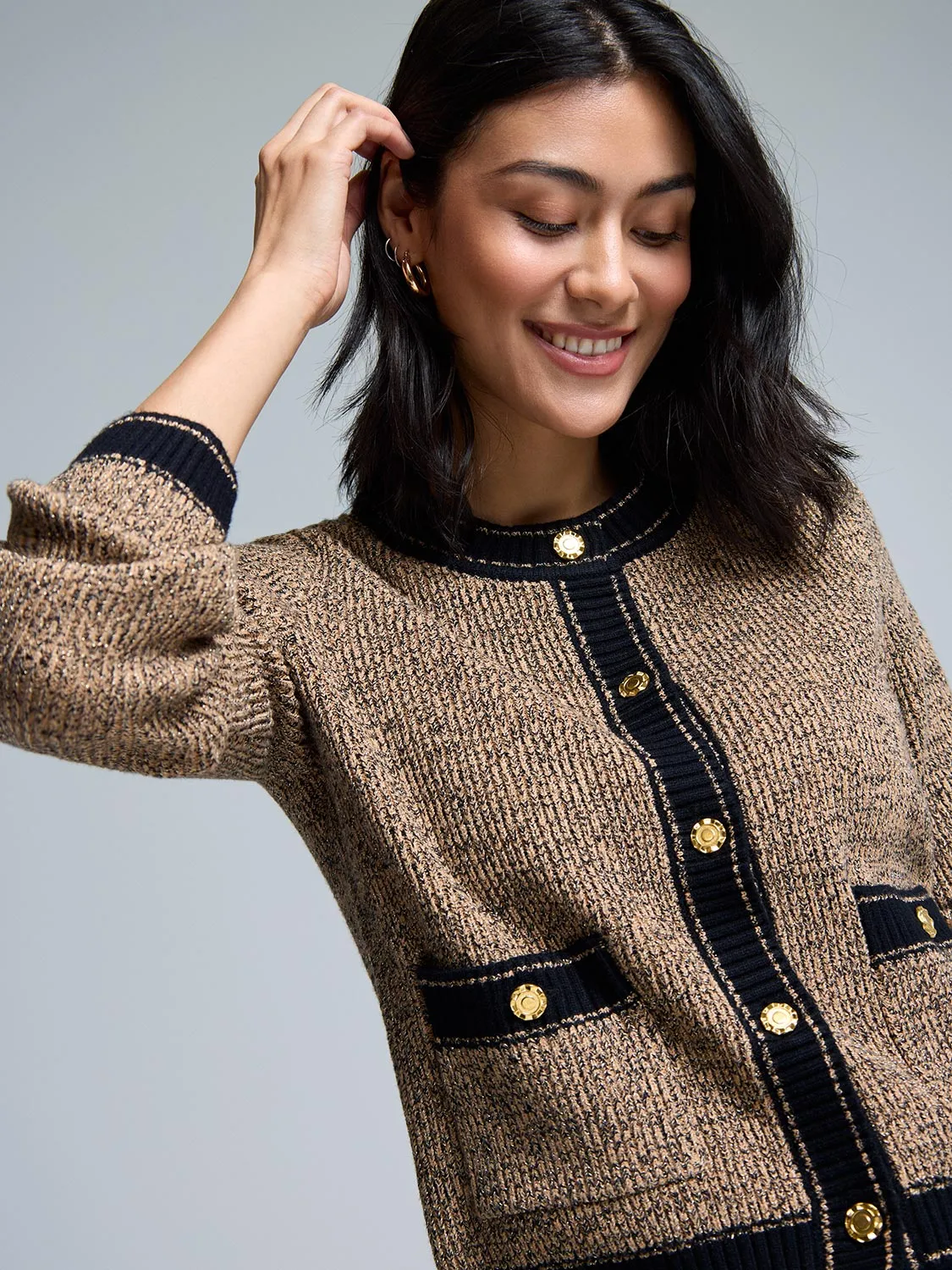 Metallic Button-Front Cardigan sold by Suzy Shier product image thumbnail 3