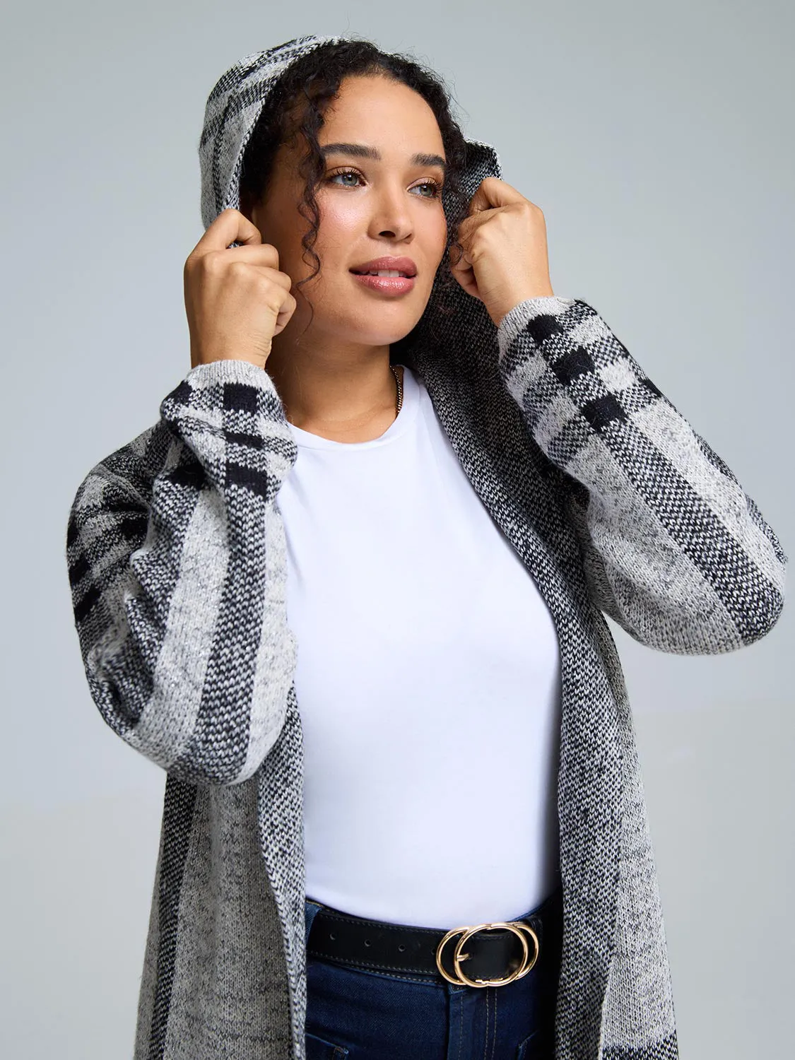 Hooded Plaid Coatigan sold by Suzy Shier product image thumbnail 3