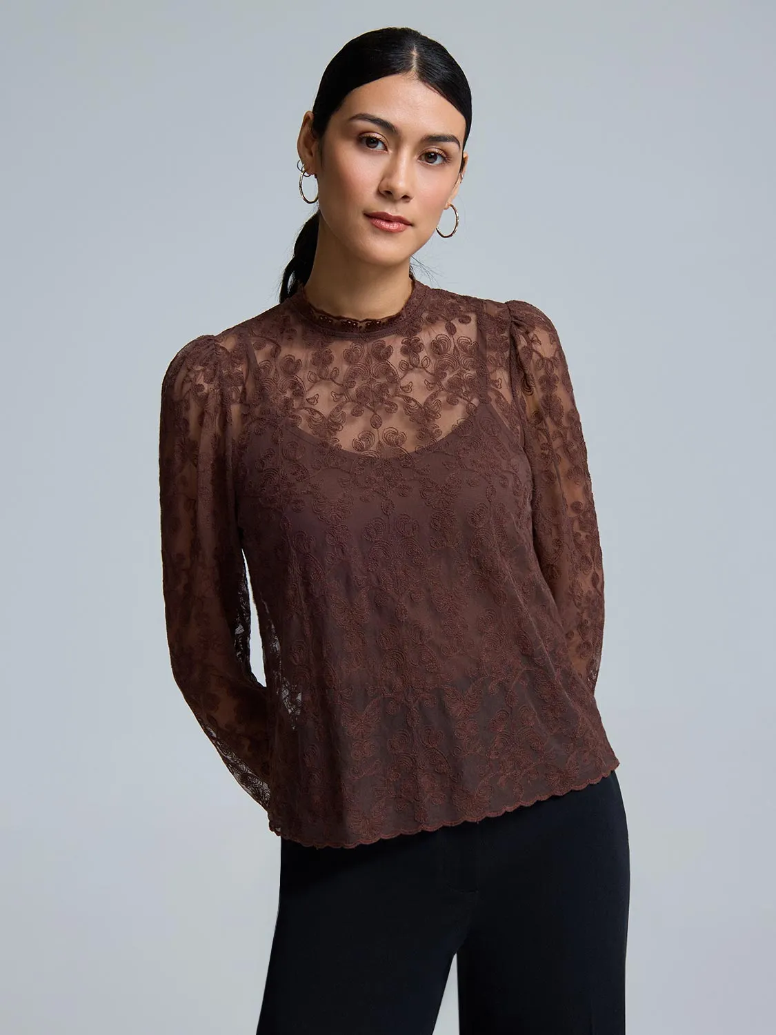 Floral Embroidered Mesh Top sold by Suzy Shier product image thumbnail 2