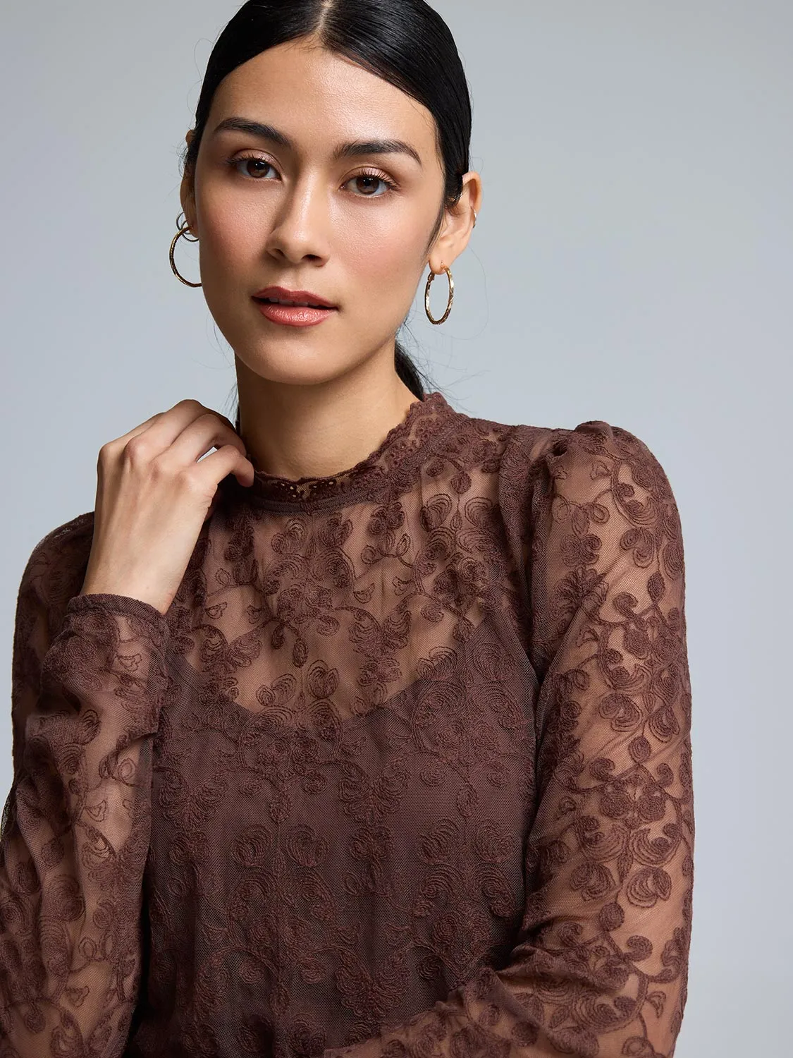 Floral Embroidered Mesh Top sold by Suzy Shier product image thumbnail 3