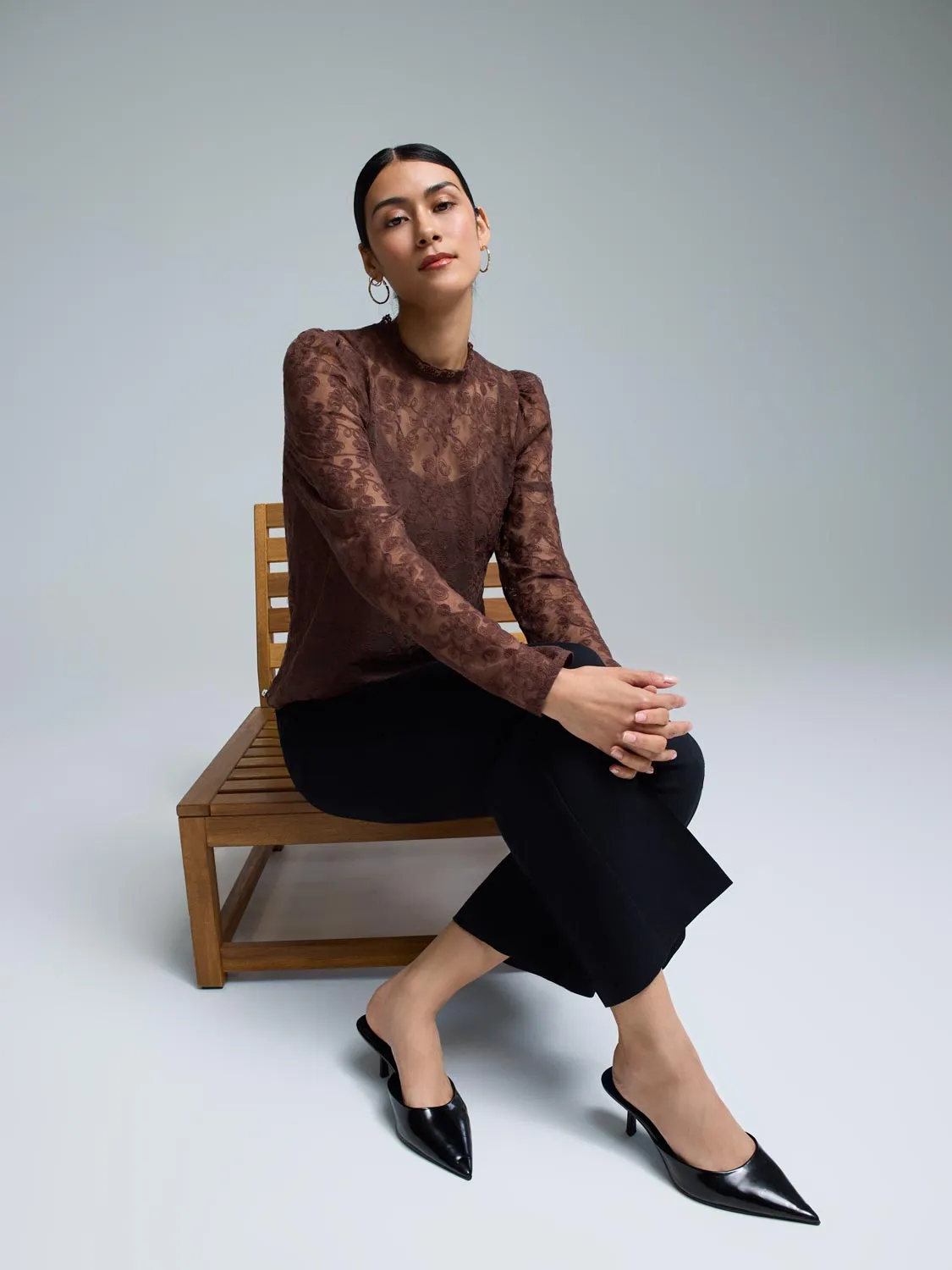 Floral Embroidered Mesh Top sold by Suzy Shier