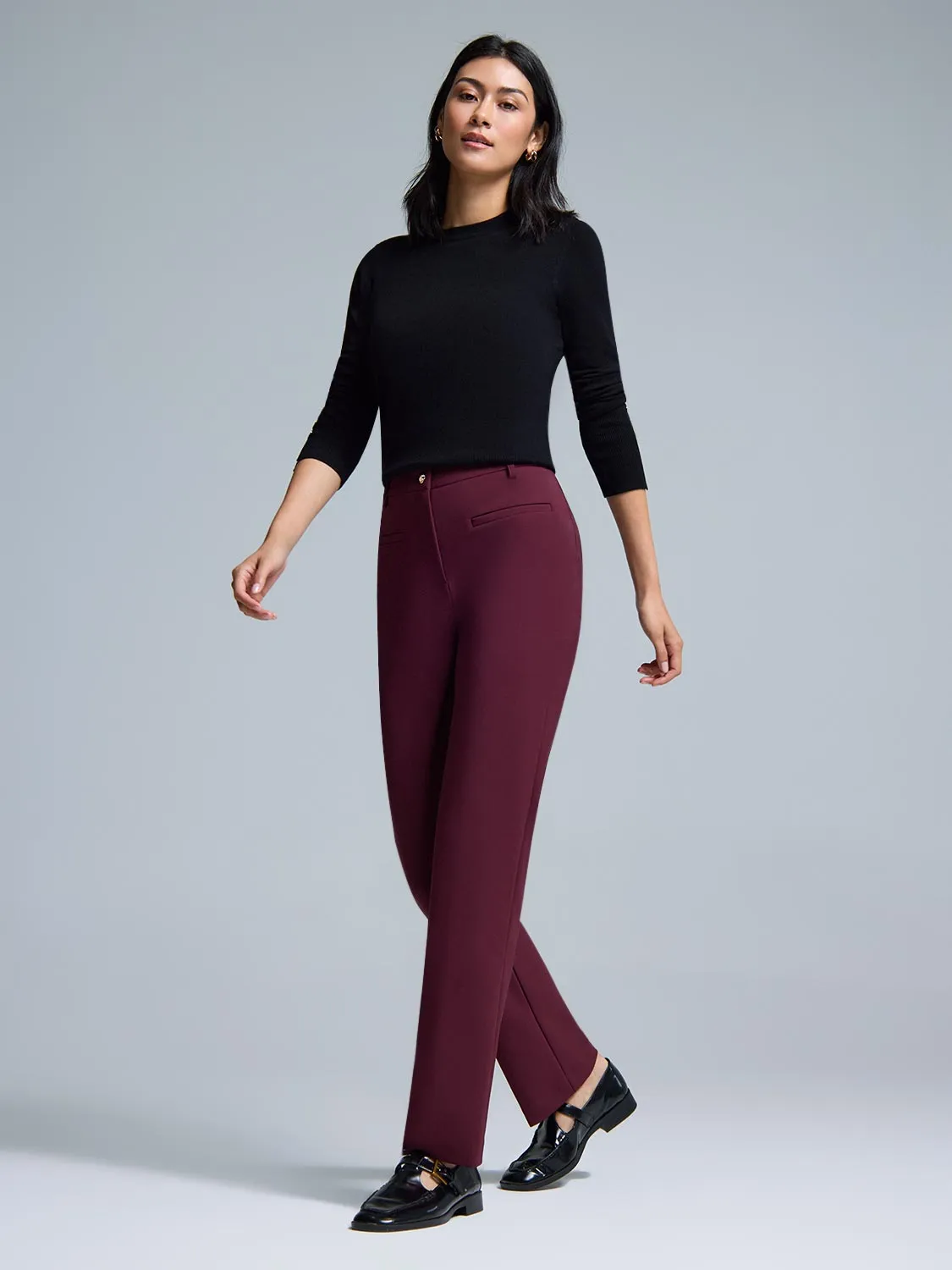 Mid-Rise Straight Leg Stretch Pants sold by Suzy Shier
