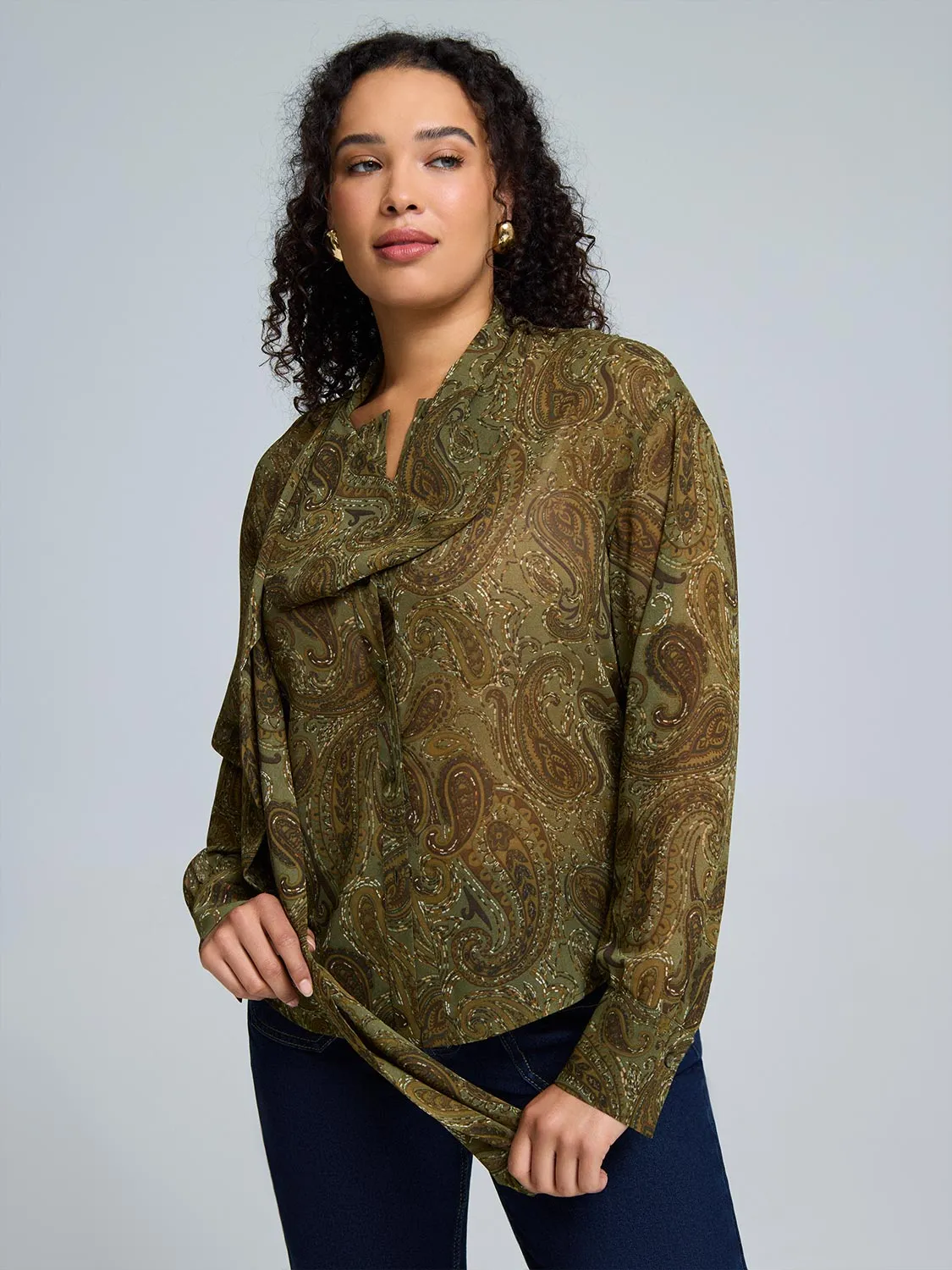Paisley Print Chiffon Blouse With Scarf sold by Suzy Shier product image thumbnail 2