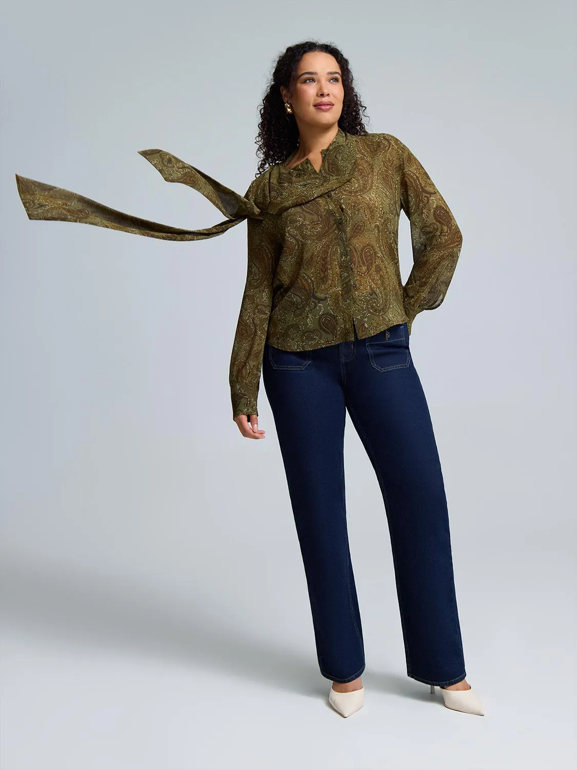 Paisley Print Chiffon Blouse With Scarf sold by Suzy Shier