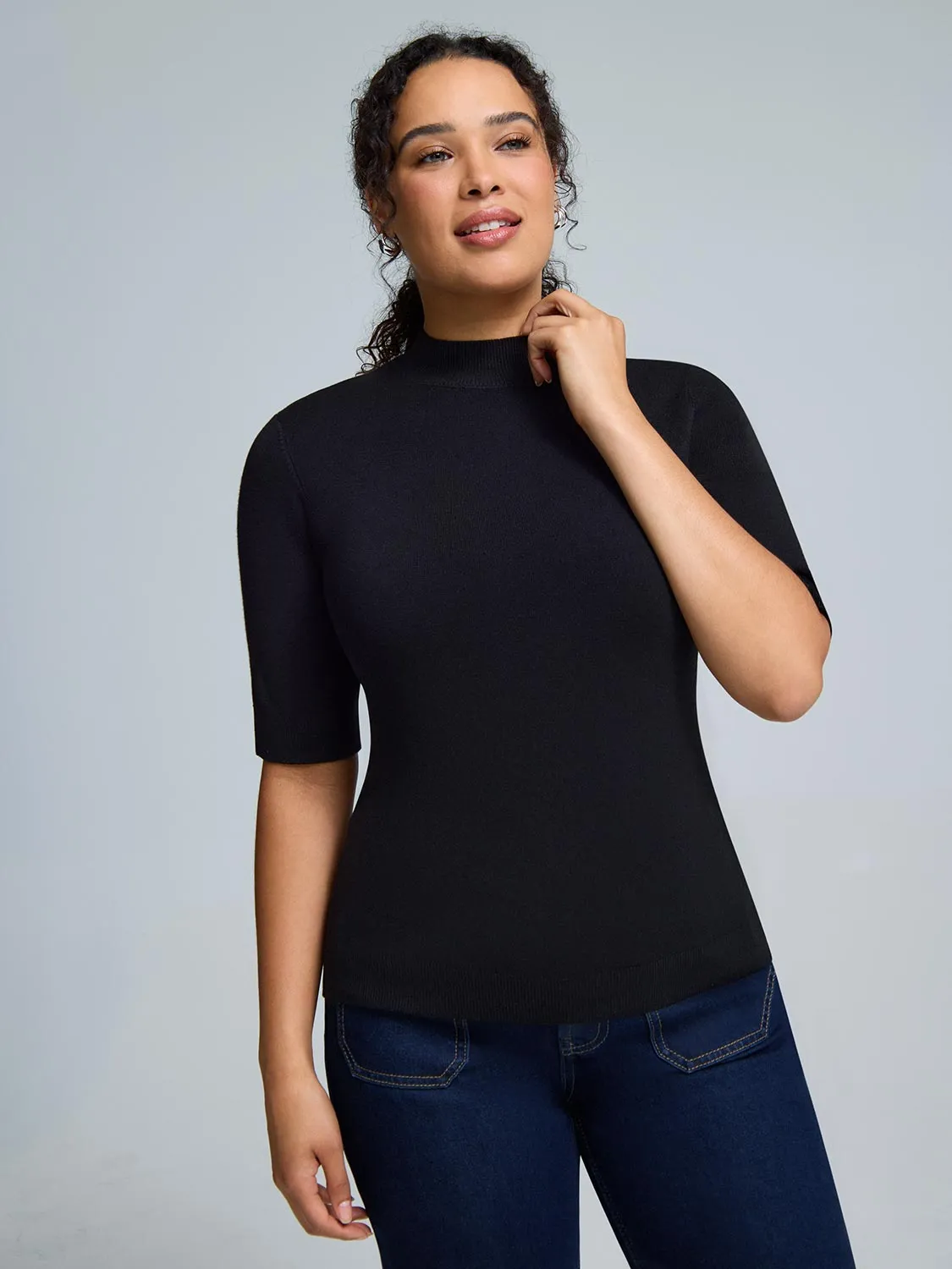 Elbow Sleeve Mock Neck Top sold by Suzy Shier