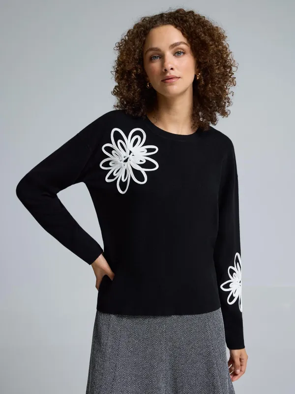 Contrast Floral Soutache Pullover Sweater sold by Suzy Shier
