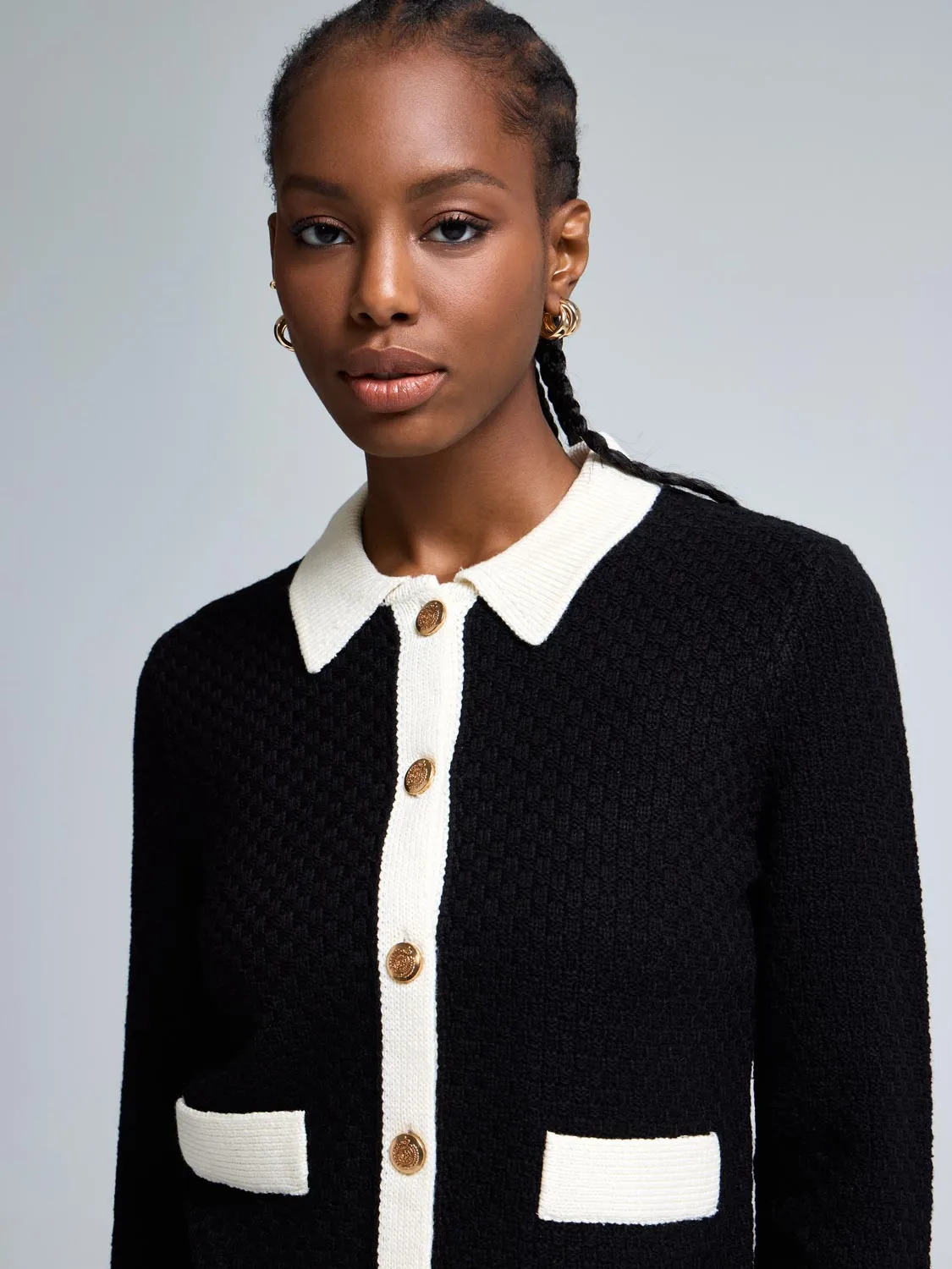 Contrast Collared Basketweave Cardigan sold by Suzy Shier product image thumbnail 2