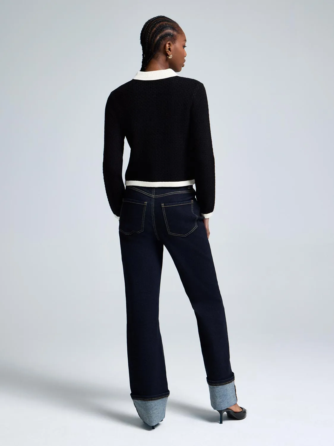 Contrast Collared Basketweave Cardigan sold by Suzy Shier product image thumbnail 4
