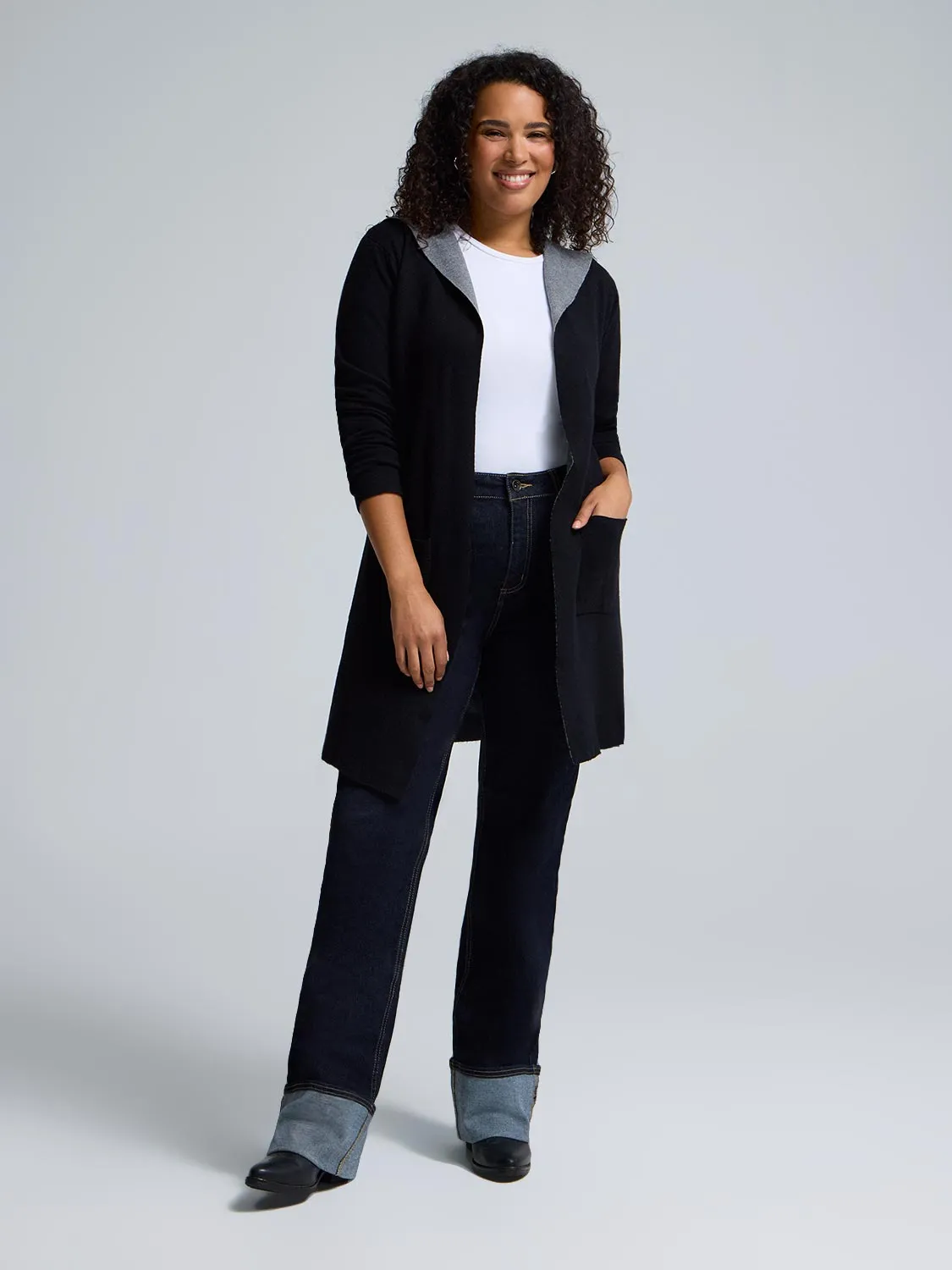 Hooded Jacquard Duster sold by Suzy Shier