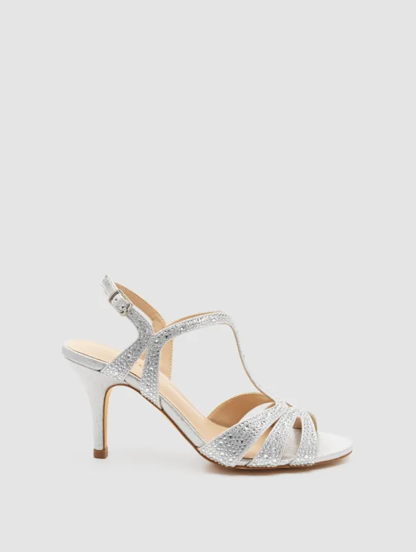 Almond Toe Jewelled T-Strap Heel Sandal sold by Suzy Shier