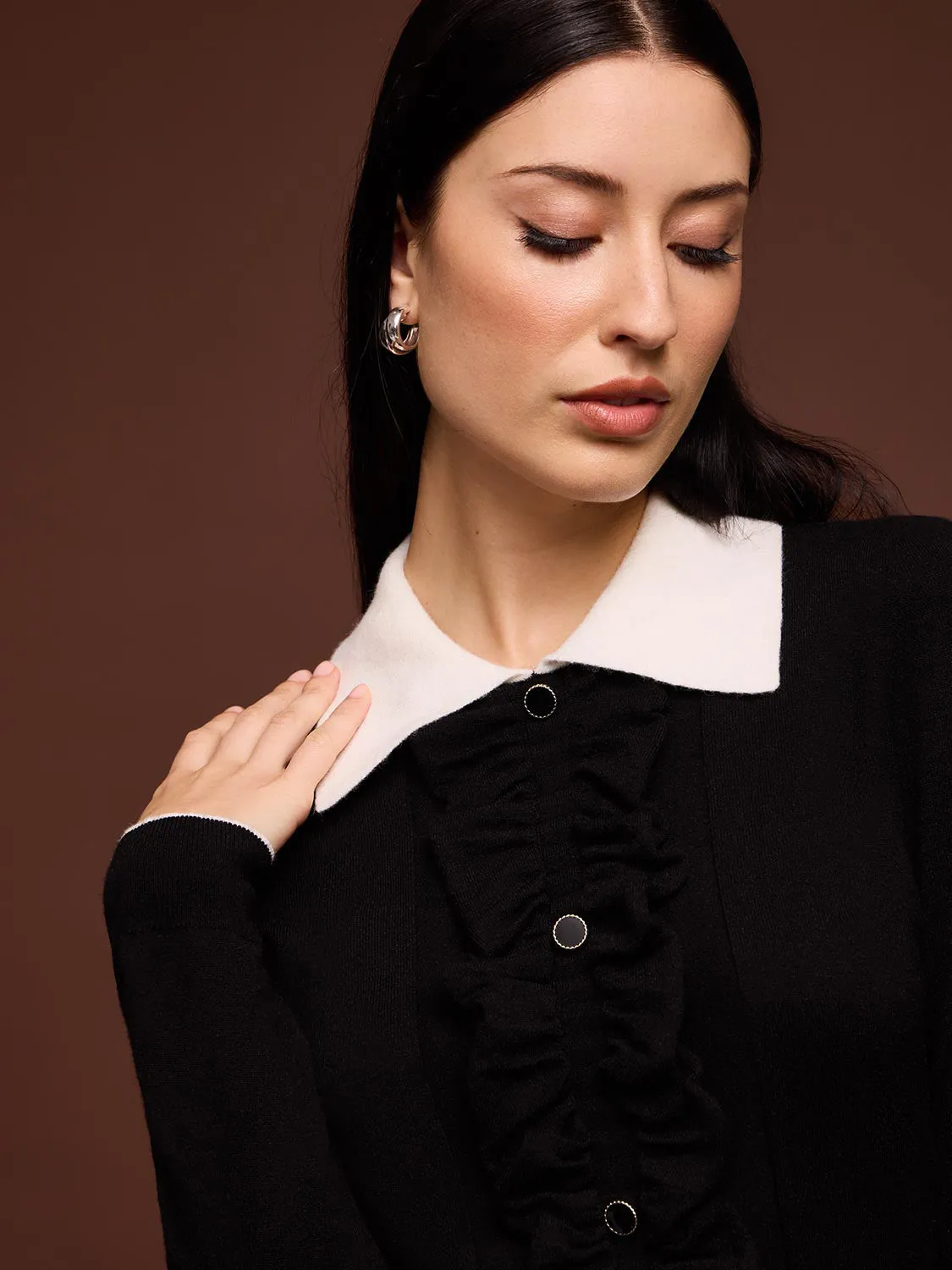 Ruffle Button-Up Polo Sweater sold by Suzy Shier product image thumbnail 2