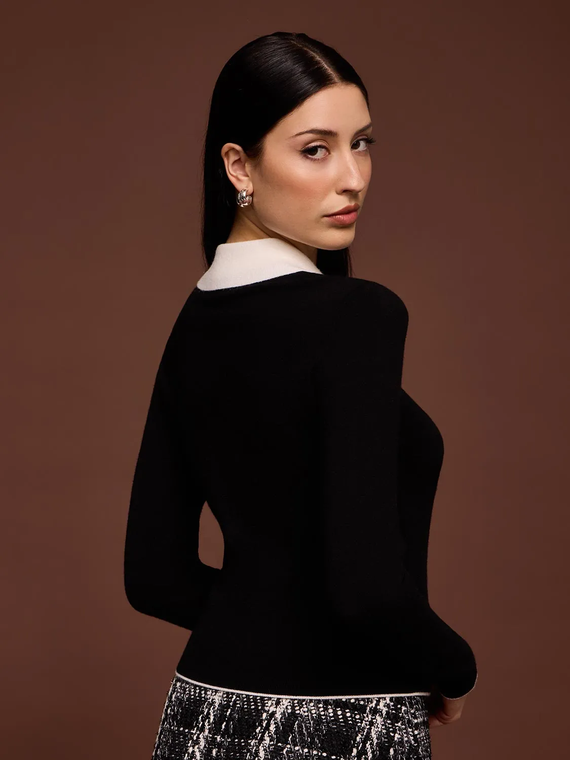 Ruffle Button-Up Polo Sweater sold by Suzy Shier product image thumbnail 5