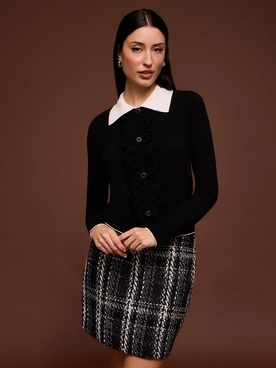 Ruffle Button-Up Polo Sweater sold by Suzy Shier product image thumbnail 3