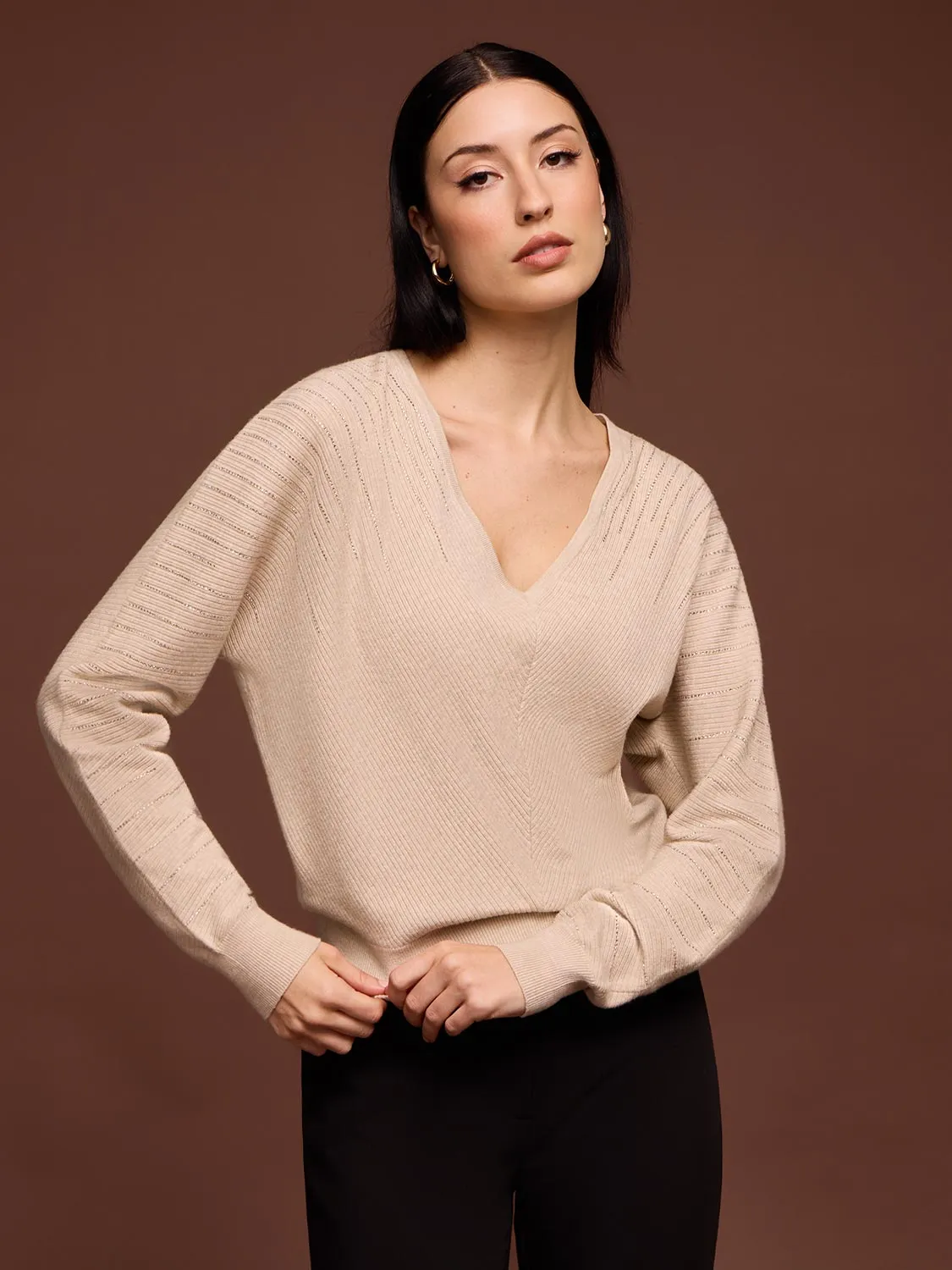 Ribbed Sweater With Cascading Rhinestones sold by Suzy Shier product image thumbnail 4