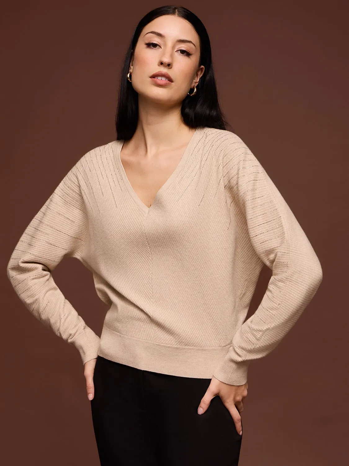 Ribbed Sweater With Cascading Rhinestones sold by Suzy Shier