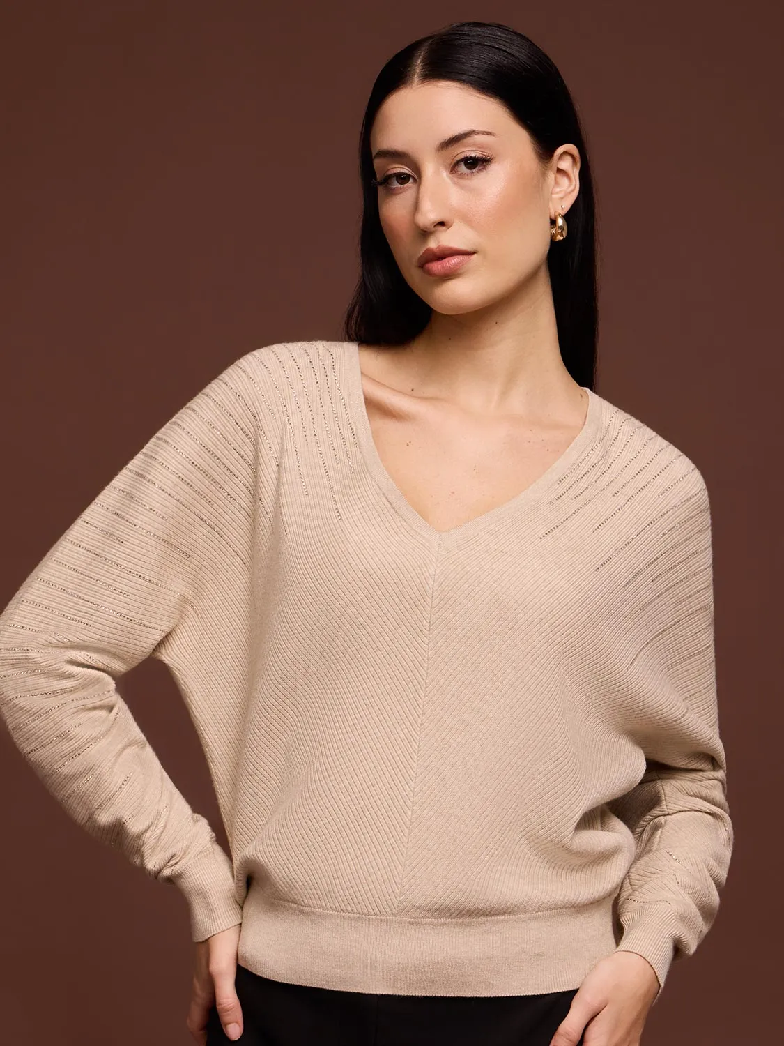 Ribbed Sweater With Cascading Rhinestones sold by Suzy Shier product image thumbnail 2