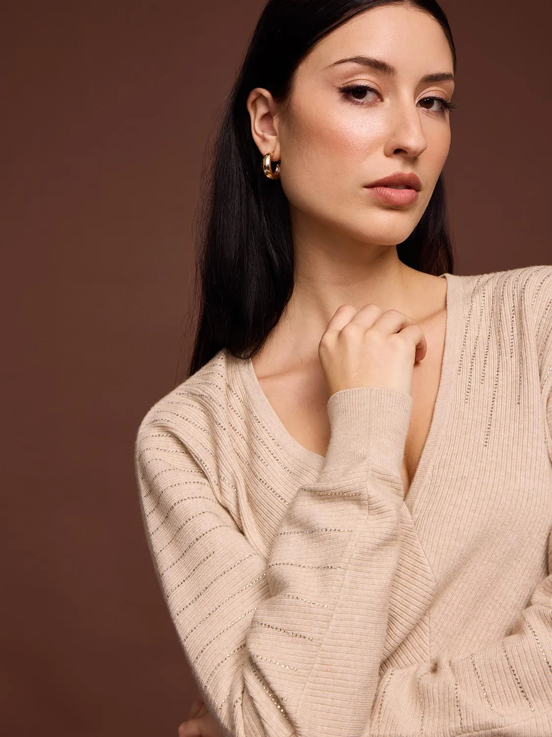 Ribbed Sweater With Cascading Rhinestones sold by Suzy Shier product image thumbnail 3