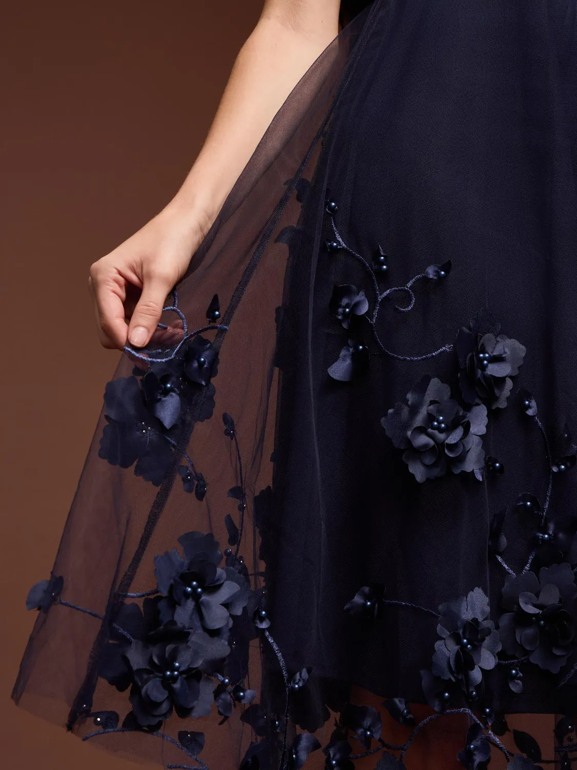 Fit & Flare Midi Dress With Floral & Pearl Appliqués sold by Suzy Shier product image thumbnail 2