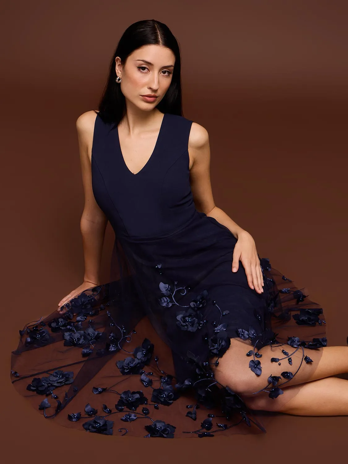 Fit & Flare Midi Dress With Floral & Pearl Appliqués sold by Suzy Shier product image thumbnail 5