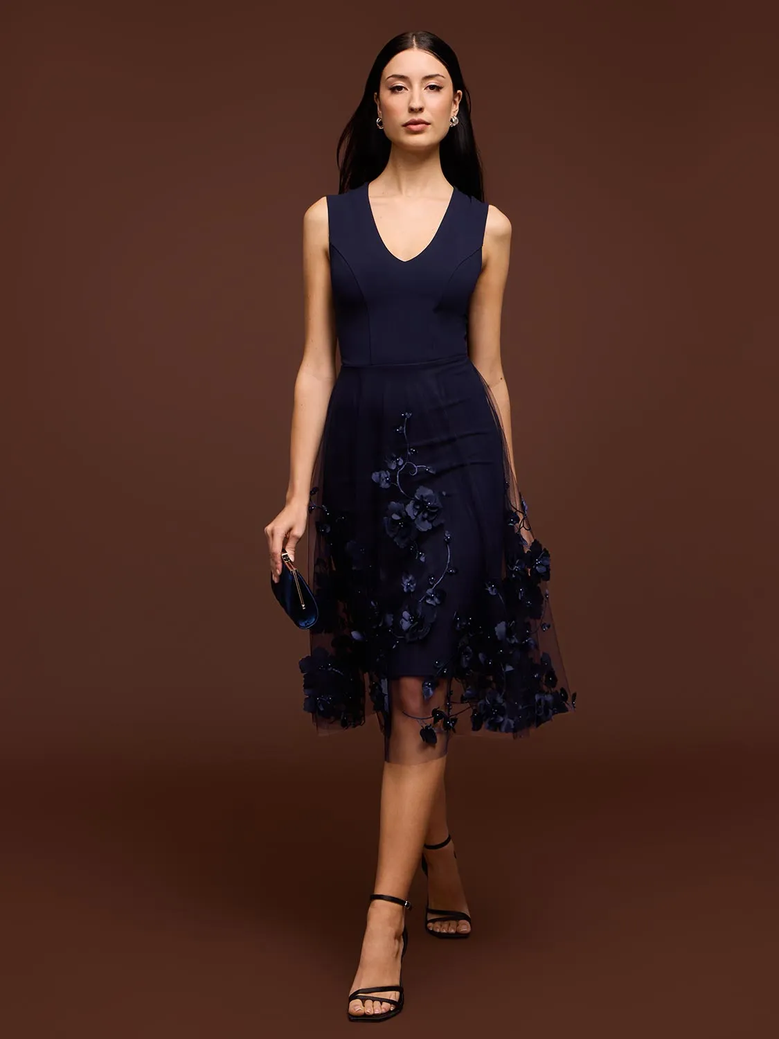 Fit & Flare Midi Dress With Floral & Pearl Appliqués sold by Suzy Shier product image thumbnail 4