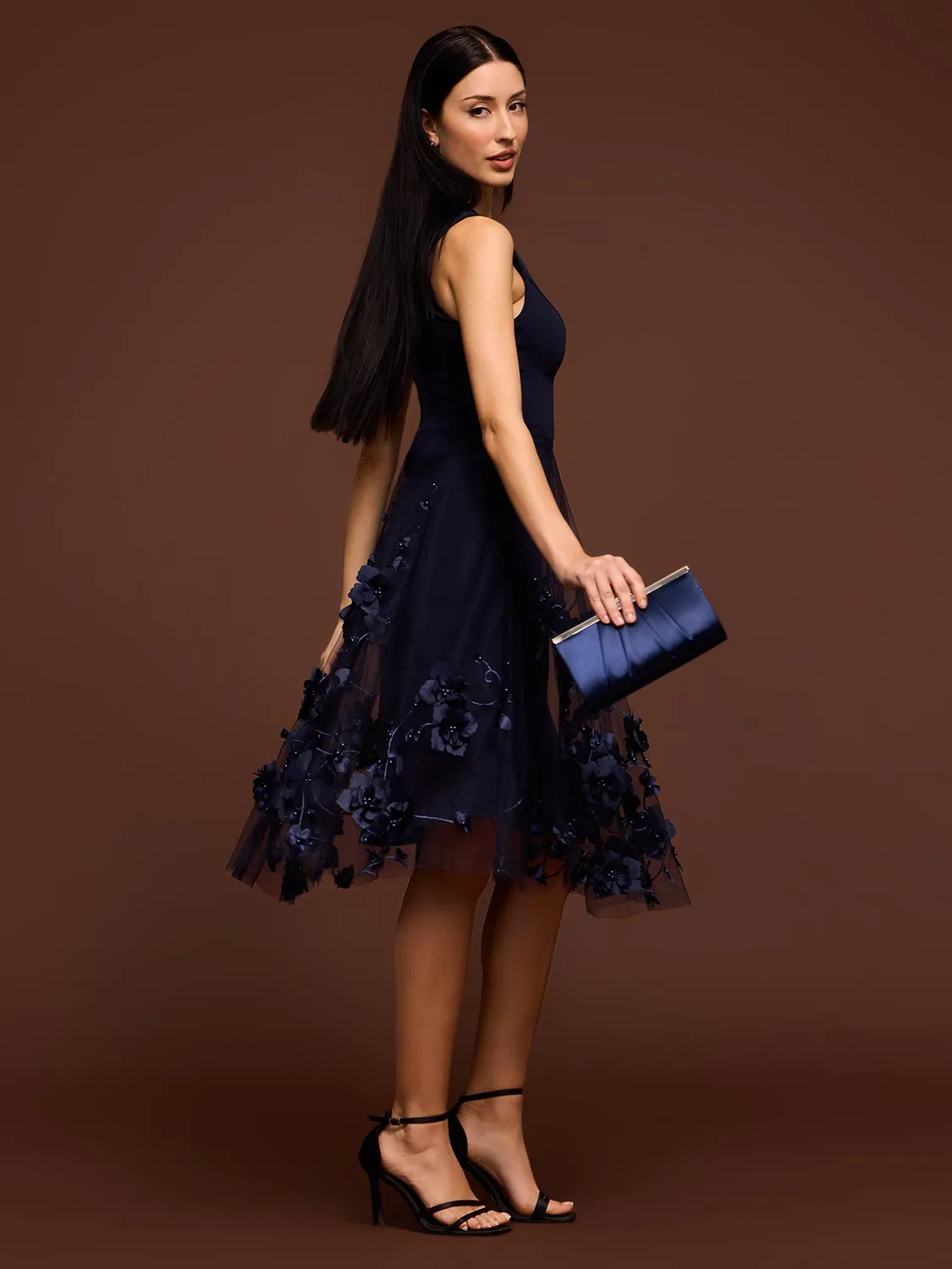 Fit & Flare Midi Dress With Floral & Pearl Appliqués sold by Suzy Shier product image thumbnail 3