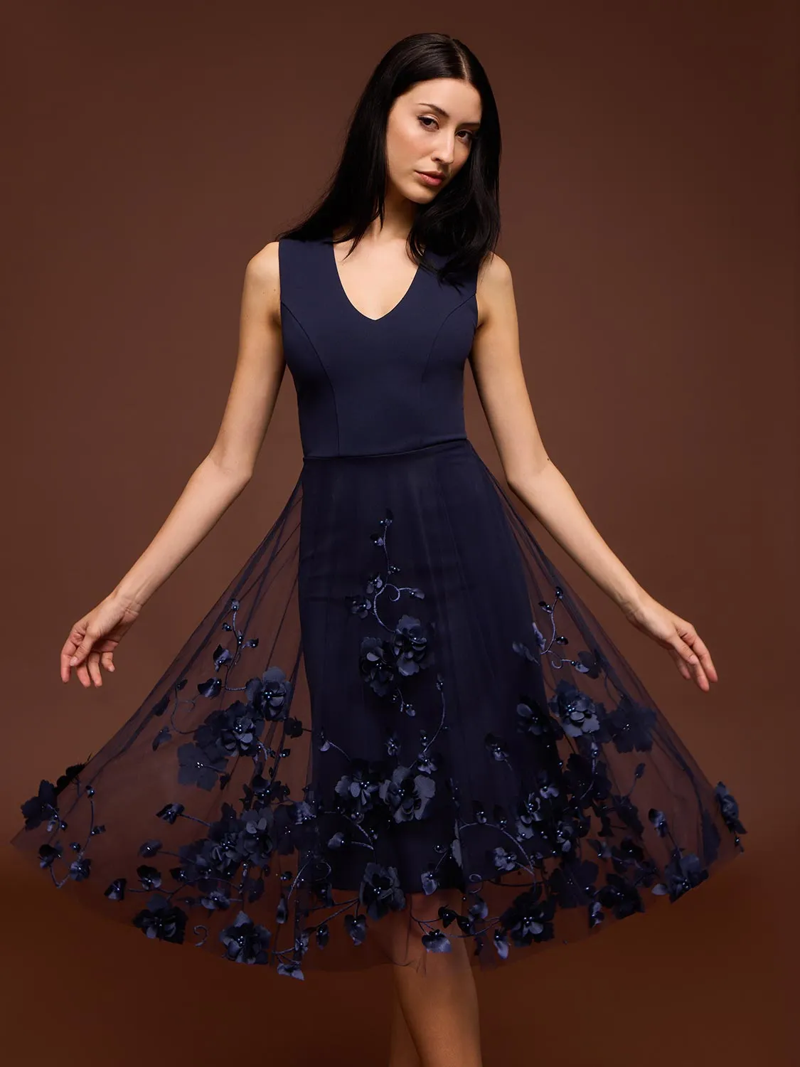 Fit & Flare Midi Dress With Floral & Pearl Appliqués sold by Suzy Shier