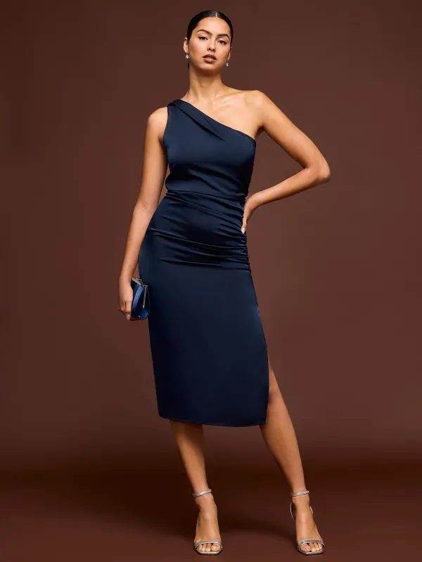 One-Shoulder Satin Midi Dress sold by Suzy Shier