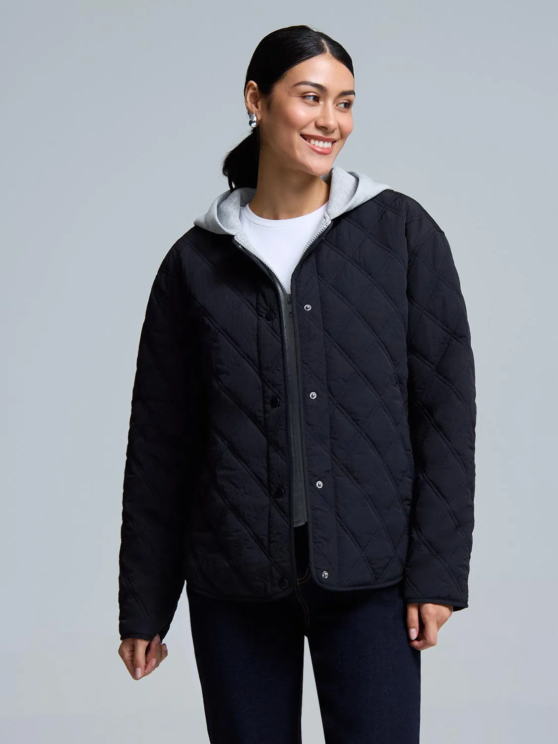 Quilted Jacket With Removable Hood sold by Suzy Shier product image thumbnail 4