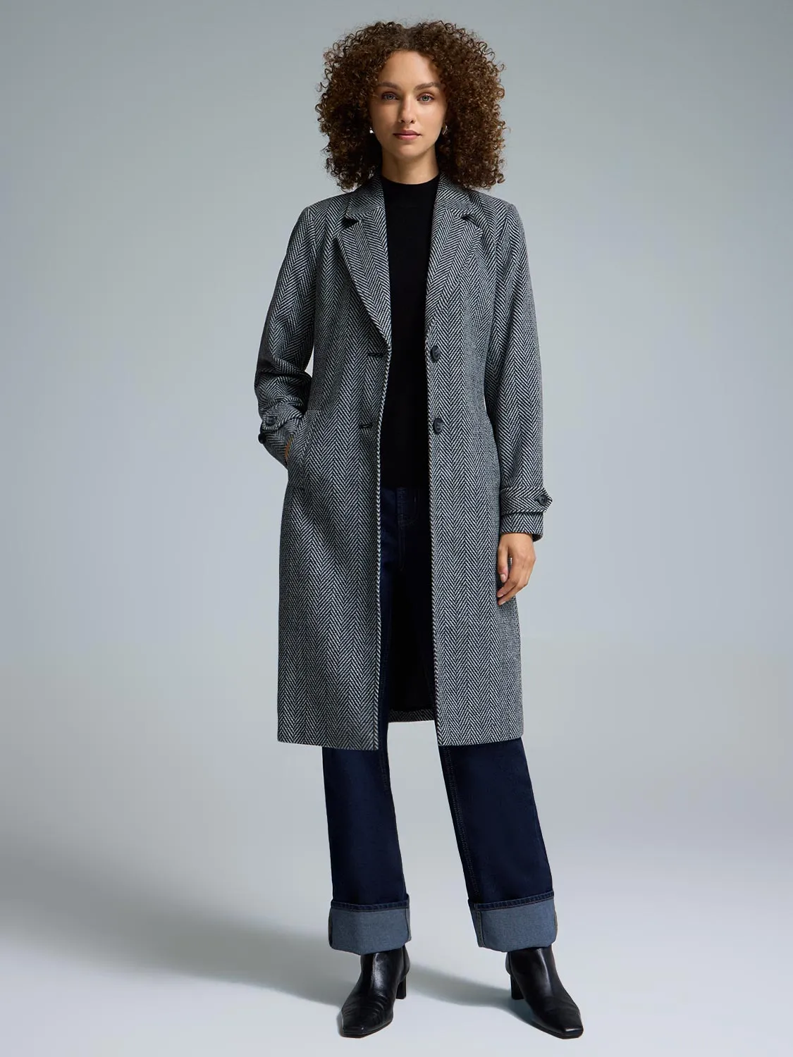 Herringbone Faux Wool Coat sold by Suzy Shier product image thumbnail 3