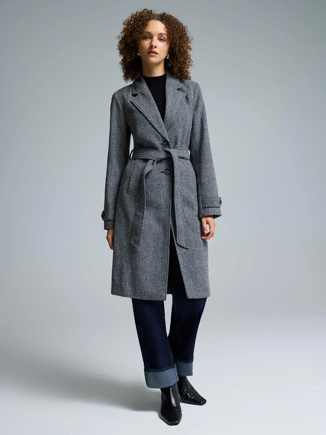 Herringbone Faux Wool Coat sold by Suzy Shier
