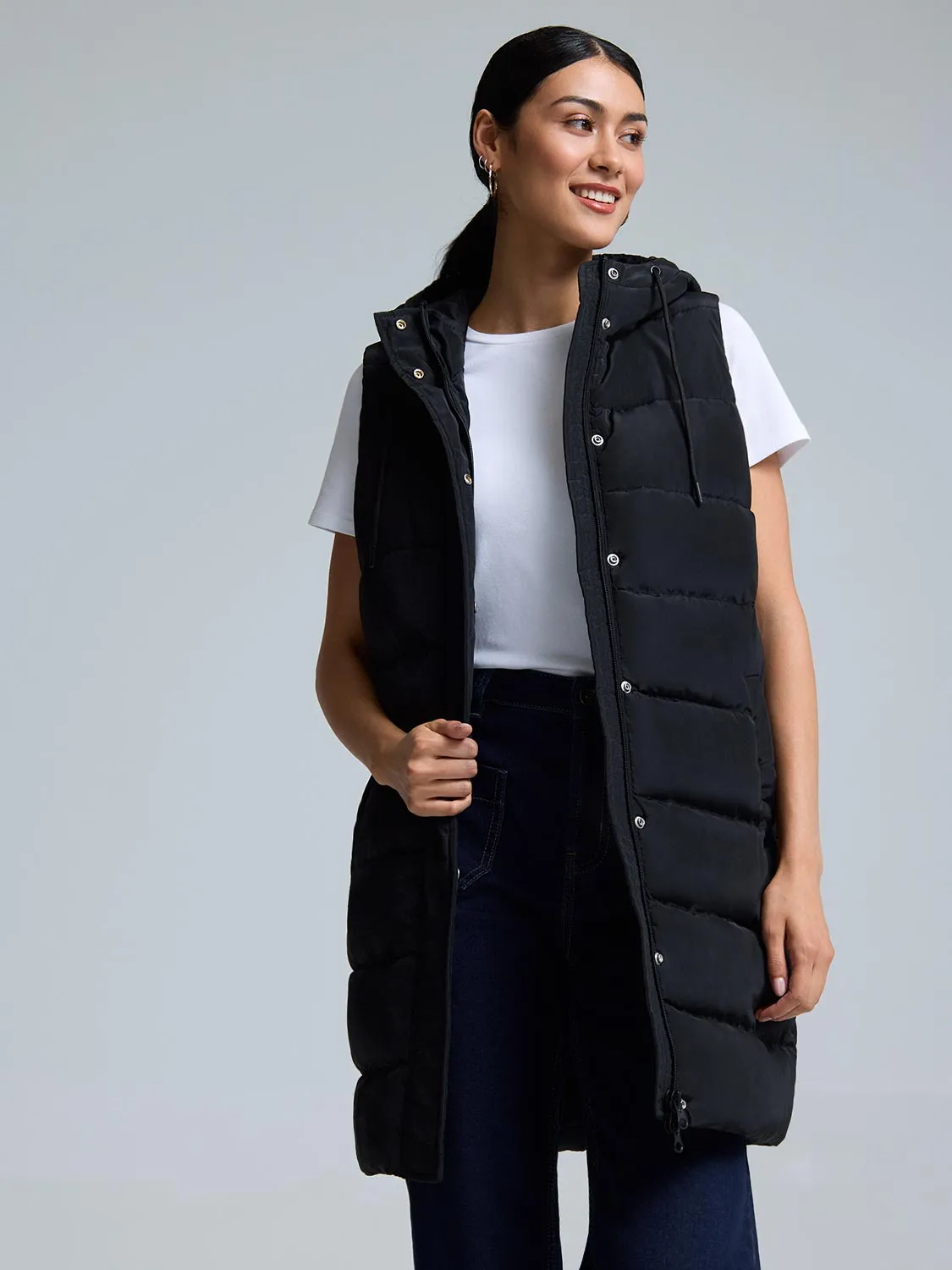 Long Hooded Puffer Vest sold by Suzy Shier product image thumbnail 4