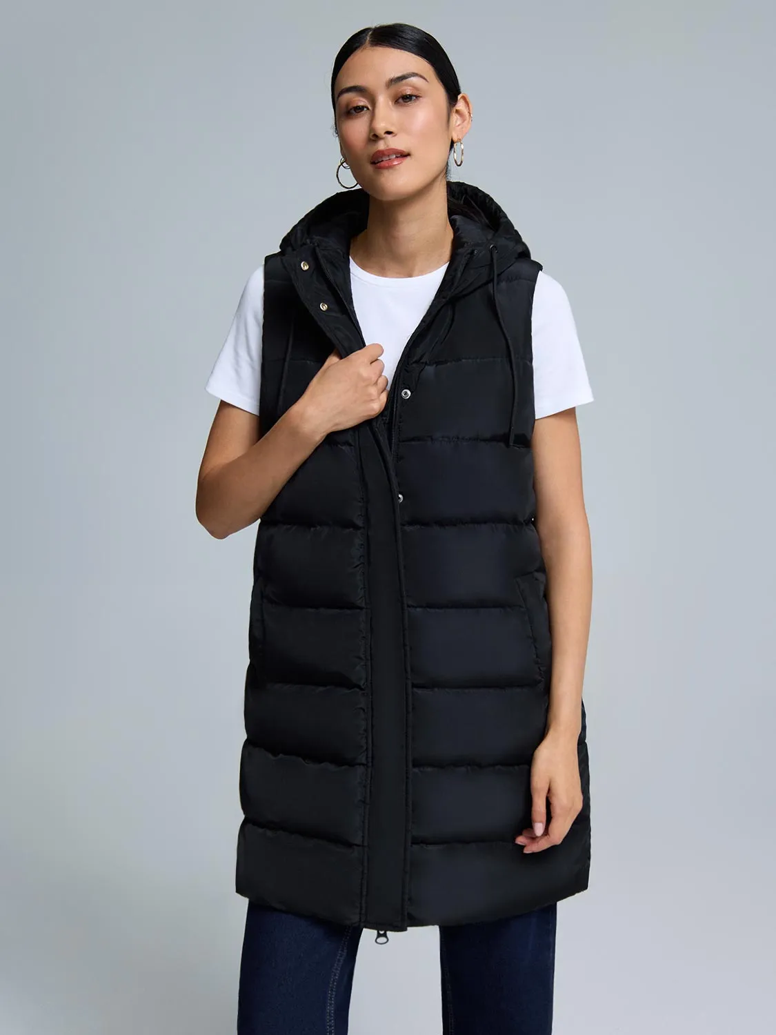 Long Hooded Puffer Vest sold by Suzy Shier product image thumbnail 3