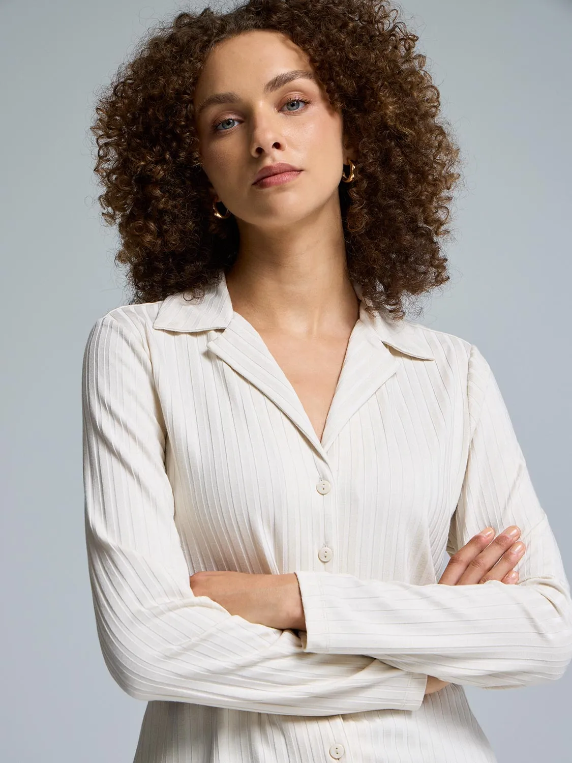 Ribbed Button-Front Blouse sold by Suzy Shier product image thumbnail 3