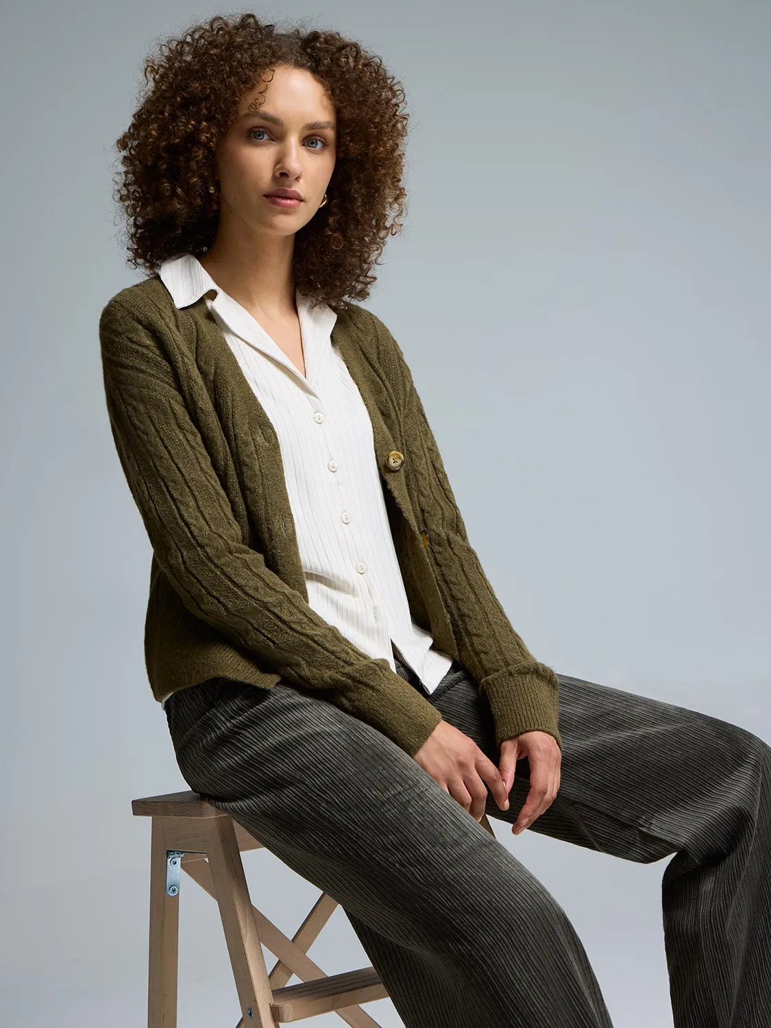 Ribbed Button-Front Blouse sold by Suzy Shier