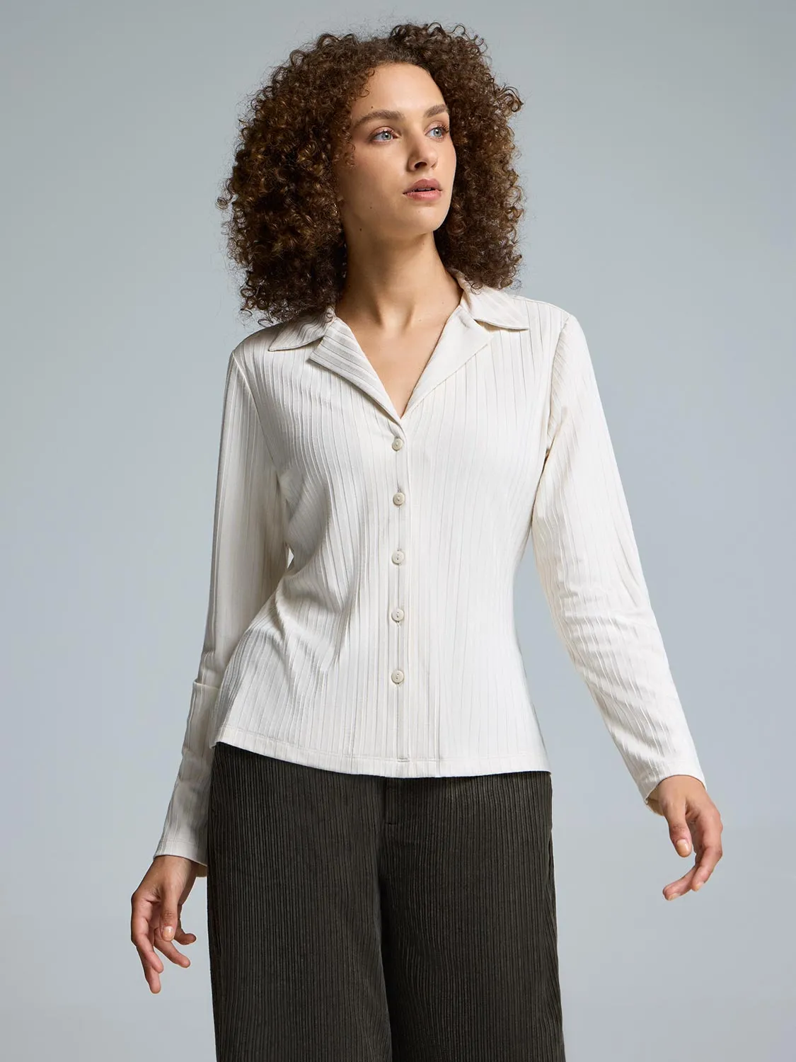 Ribbed Button-Front Blouse sold by Suzy Shier product image thumbnail 2