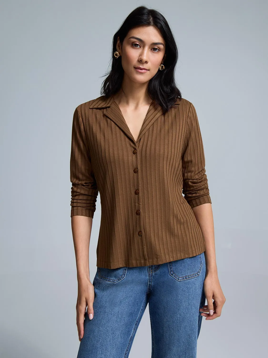 Ribbed Button-Front Blouse sold by Suzy Shier product image thumbnail 5
