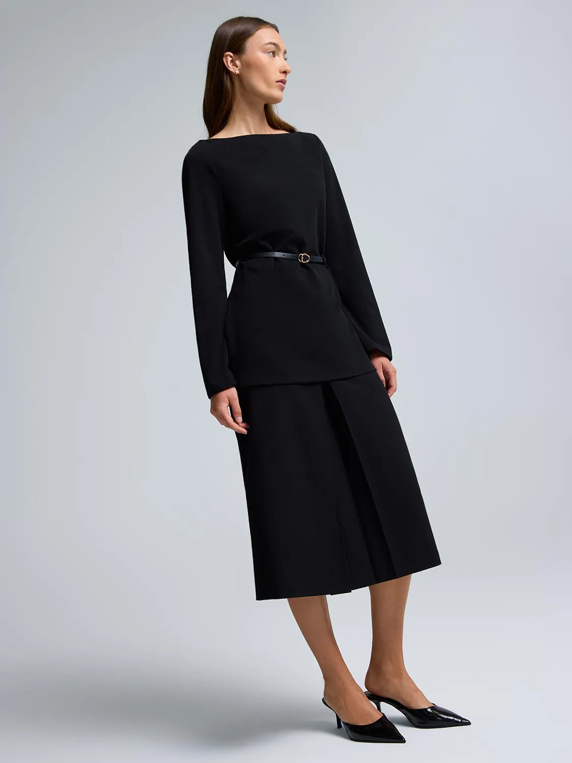 Boat Neck Belted Tunic Top sold by Suzy Shier