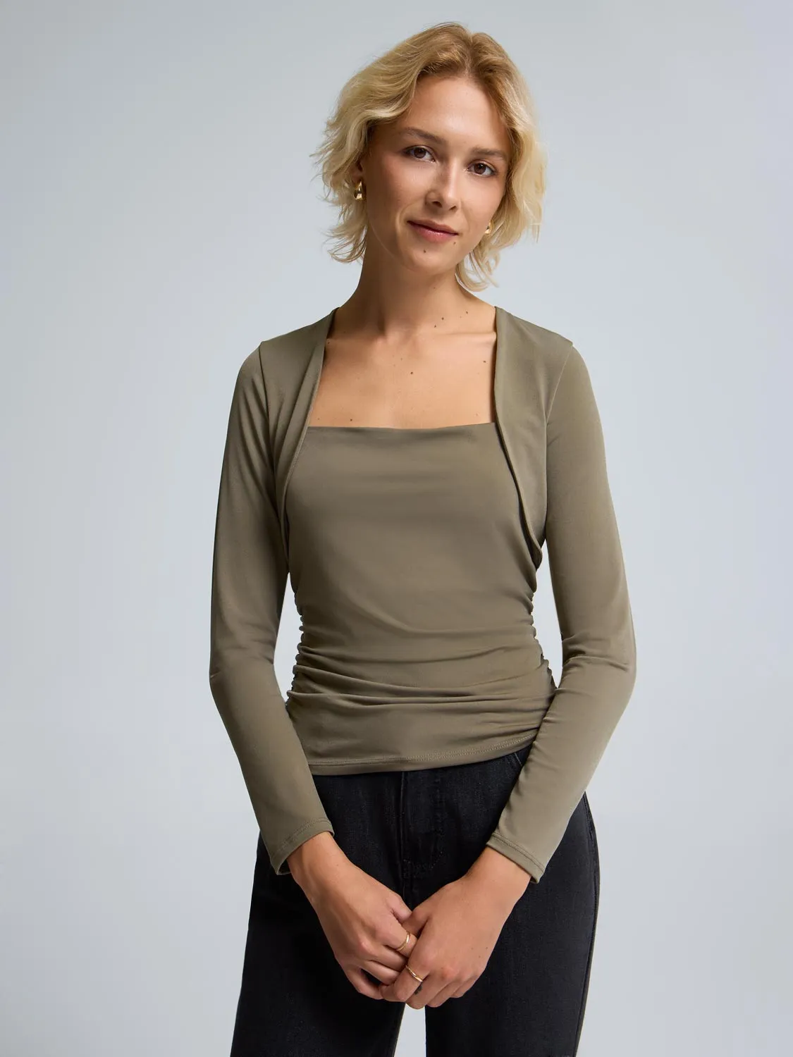 Square Neck Bolero Top sold by Suzy Shier